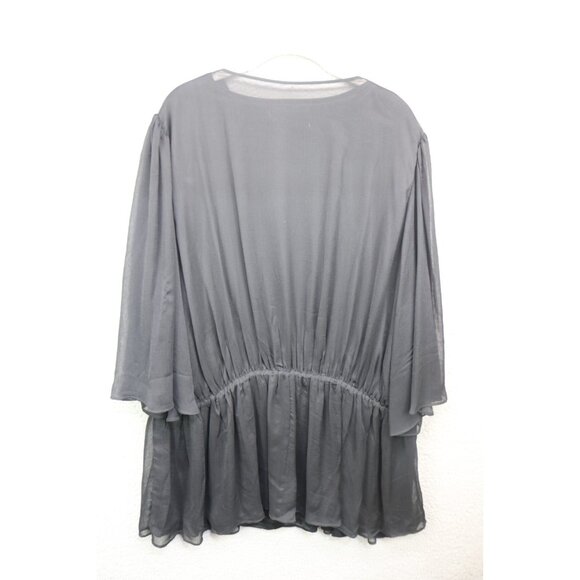 American Glamour by Badgley Mischka Black Sheer Chiffon Tunic-2X-Beaded-Lined - Picture 10 of 12